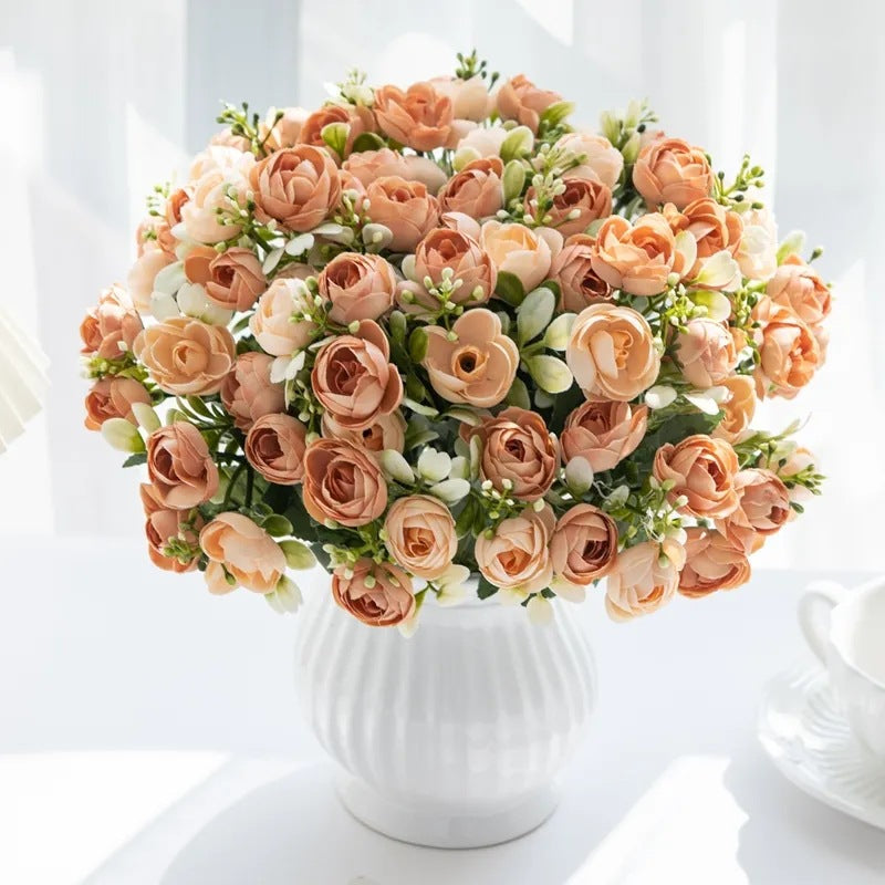 Simulation Nordic Rose Small Tea Buds Bouquet - Decorative Silk Flowers for Home & Garden