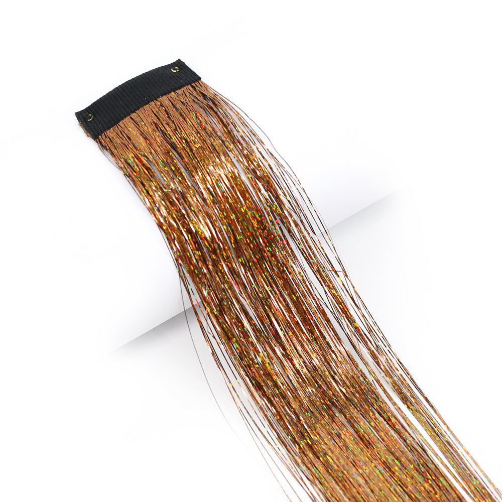 Clip-In Rainbow Hair Extensions - Long Synthetic Wig with Gold Thread
