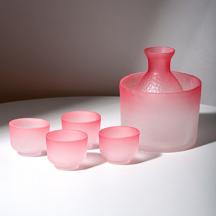 Ceramic Sake Set with Cups and Bottle - Frosted Pink Minimalist Drinkware