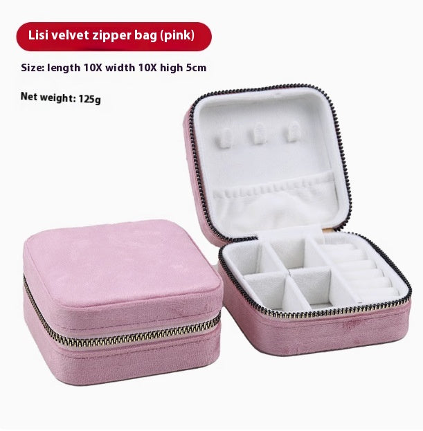 Portable Jewelry Box with Velvet Interior for Rings and Earrings