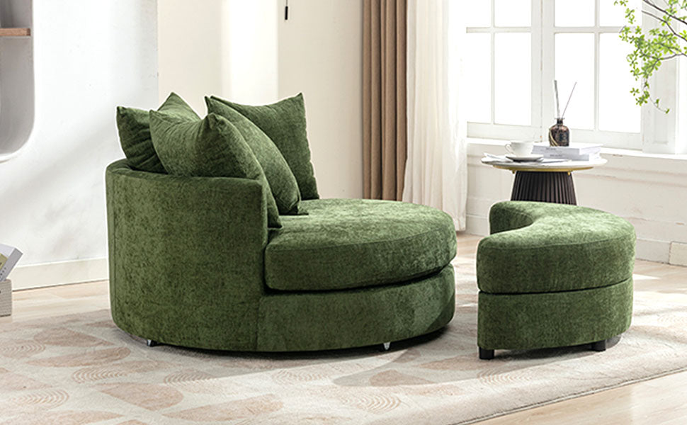360° Swivel Accent Barrel Chair with Storage Ottoman & 4 Pillows - Green