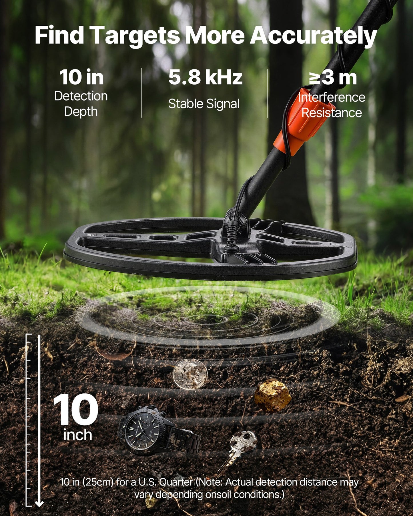 Professional 10-Inch Metal Detector for Gold & Treasure Hunting Waterproof IP68