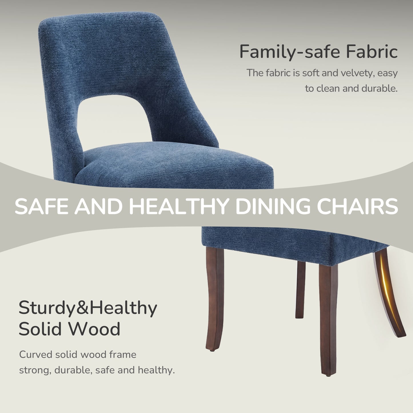 Upholstered Dining Chair Set of 2 - Navy Chenille Fabric