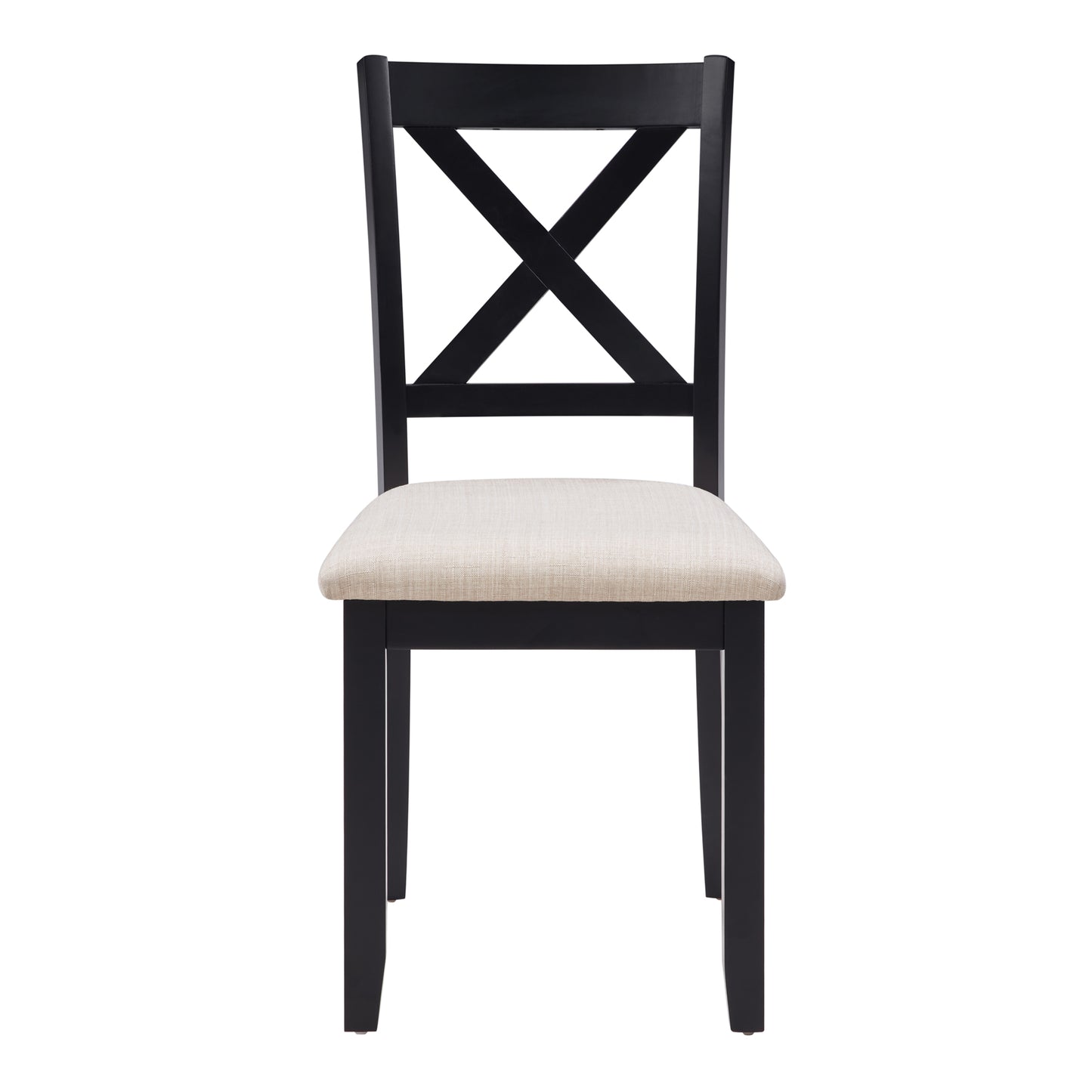 Wooden Dining Chairs Set of 4 with Padded Seat - Black & Beige