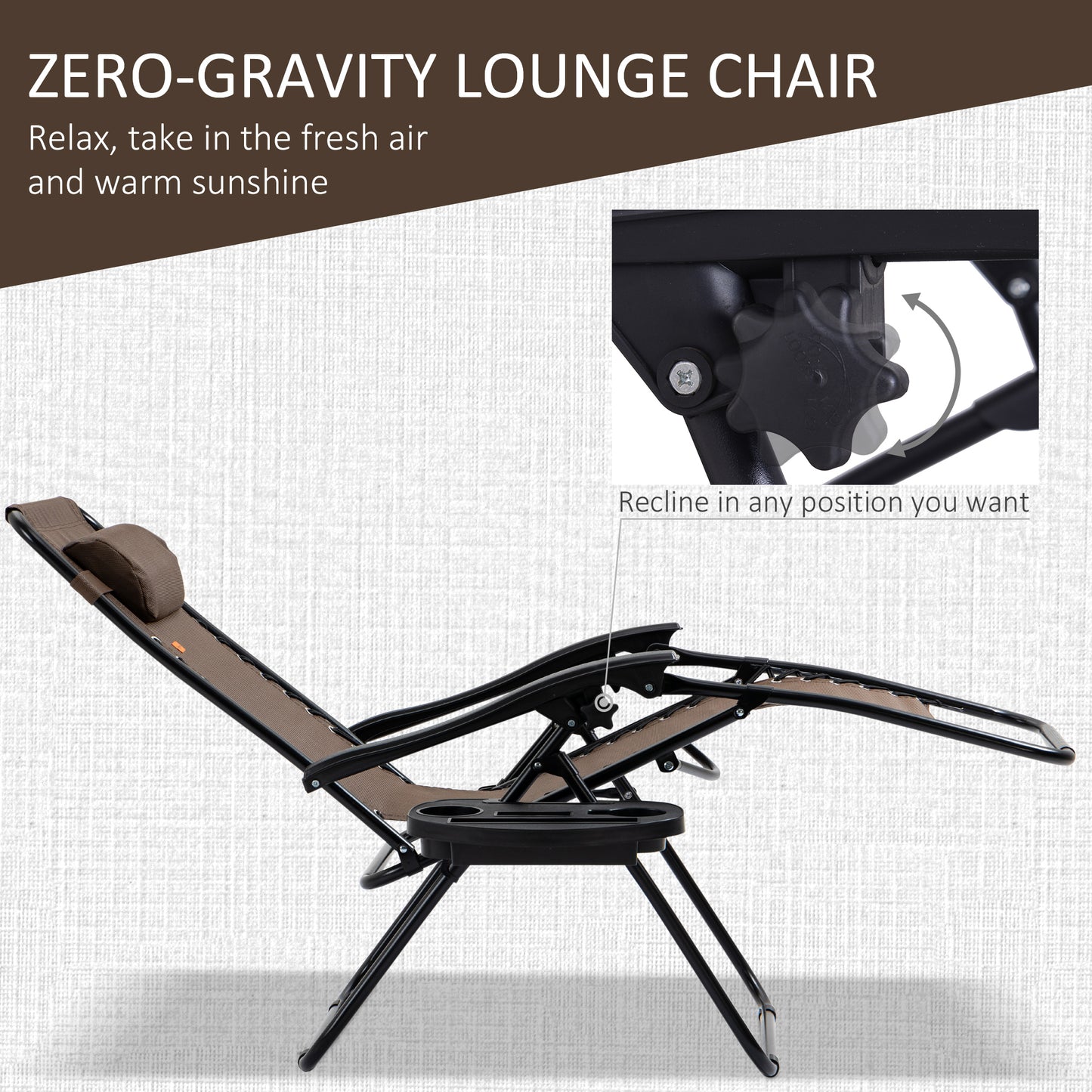 Folding Zero Gravity Chair Set with Side Table & Cupholders - Brown