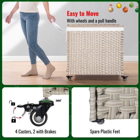 Laundry Hamper with Lid and Wheels - 160L Gray Rattan