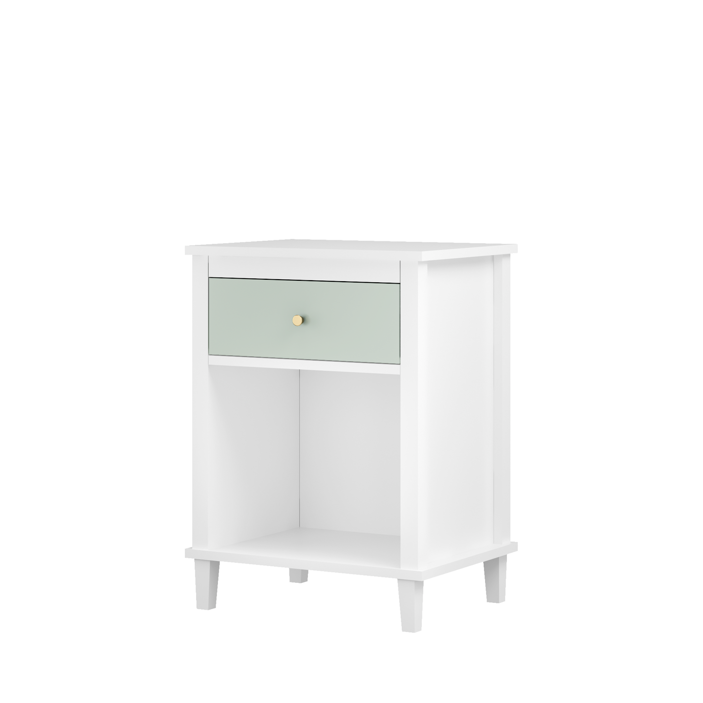 Wooden Nightstand with Drawer and Shelf - White & Green