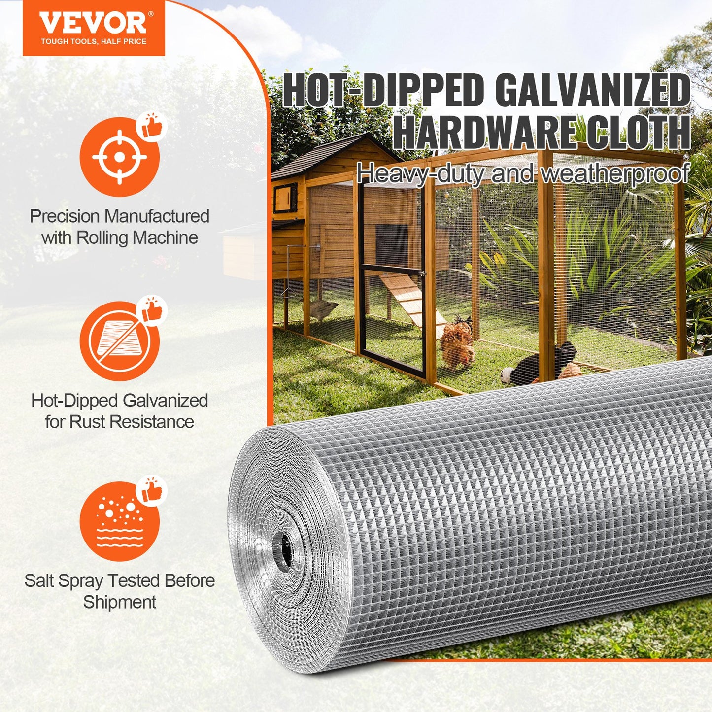 Galvanized Wire Mesh Roll 1/4 Inch Chicken & Small Animal Fencing - 48x100 Ft