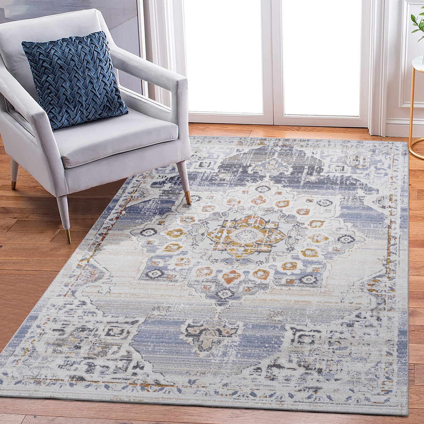 PAYAS 6X9 Cream Gold Medallion Area Rug