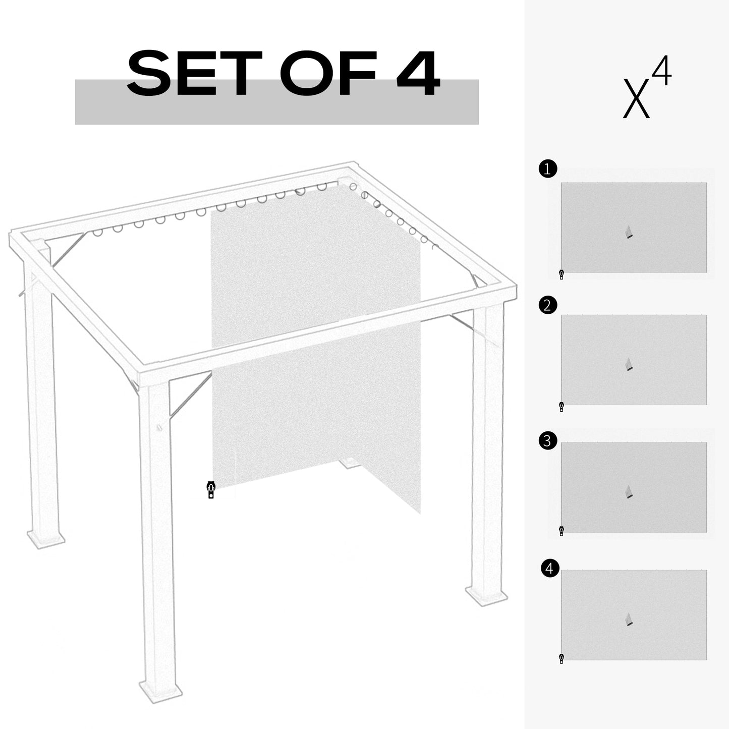 Gazebo Sidewall Set with Hooks & C-Rings - Light Gray