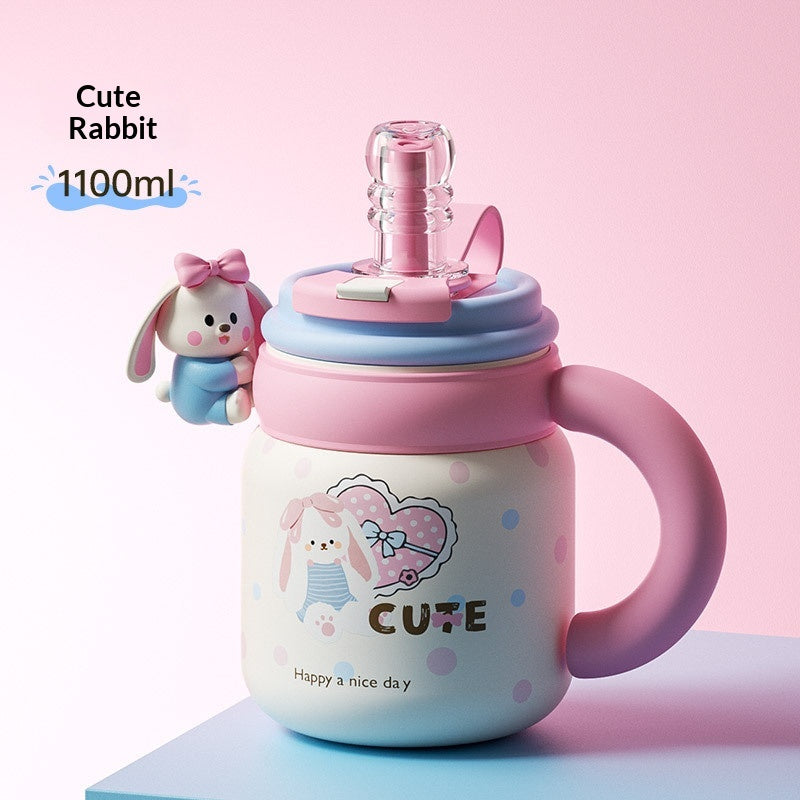 Large Capacity Ceramic & Stainless Steel Insulated Mug with Doll Design