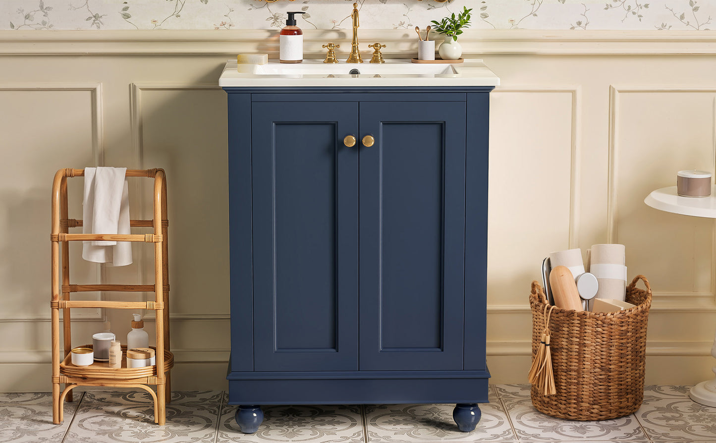 24-Inch Blue Bathroom Vanity Cabinet with Ceramic Sink