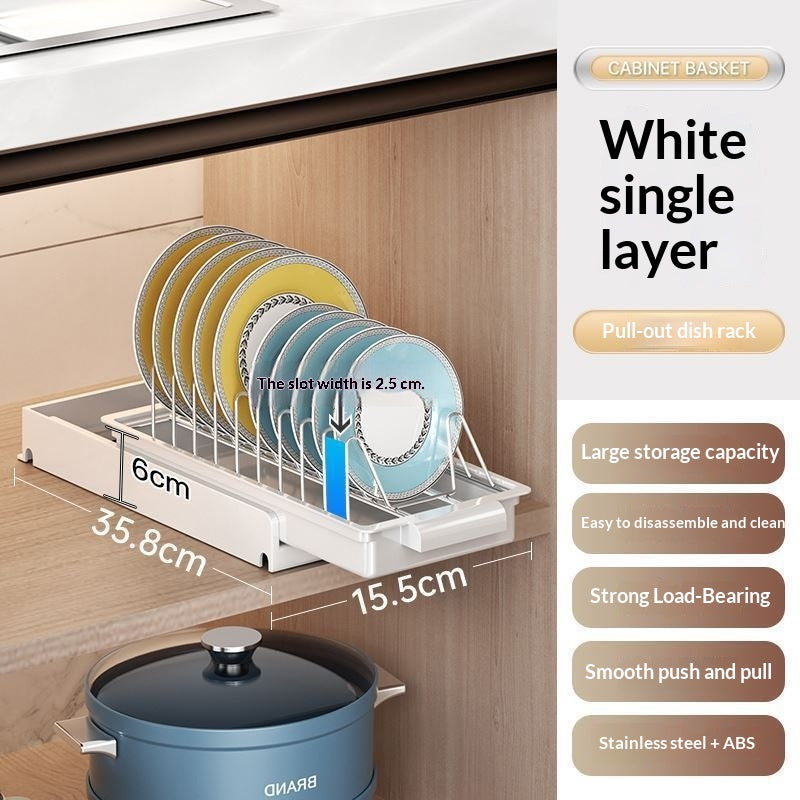 Built-in Drawer-Style Kitchen Dish and Spice Rack for Cabinets