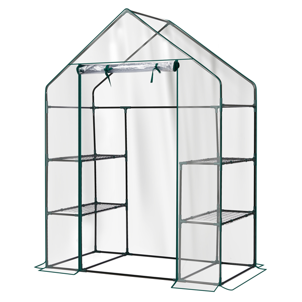 Mini Walk-In Greenhouse with PVC Cover, 4-Shelf Indoor Outdoor Garden Greenhouse 56x29x77 Inches