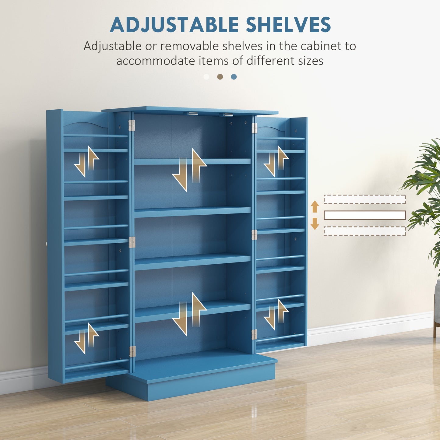 Freestanding Kitchen Pantry Cabinet with 12 Door Shelves - Blue
