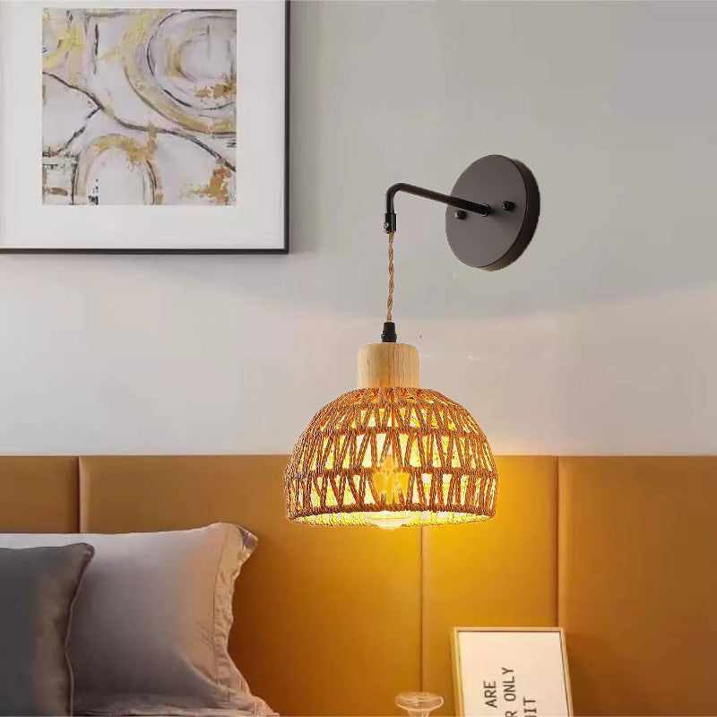 Industrial Style Rattan Wall Sconce with Light Option - Home Decor