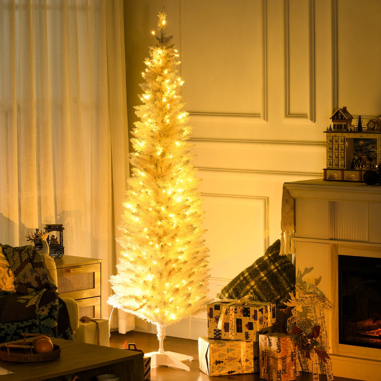 Slim 6ft White Christmas Tree with Warm White LED Lights