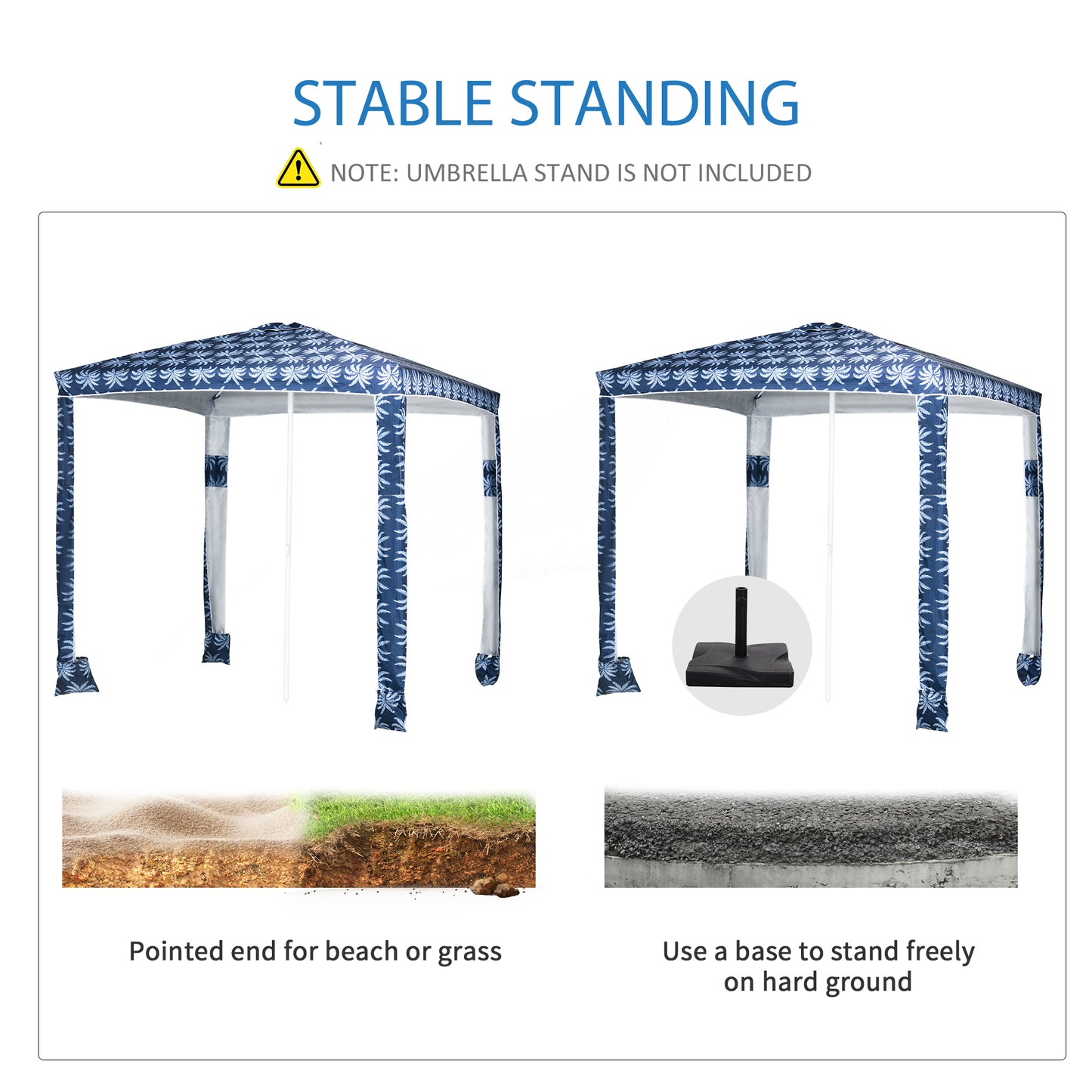 Beach Canopy Umbrella - 6.5' UV50+ Sun Shade with Sandbags