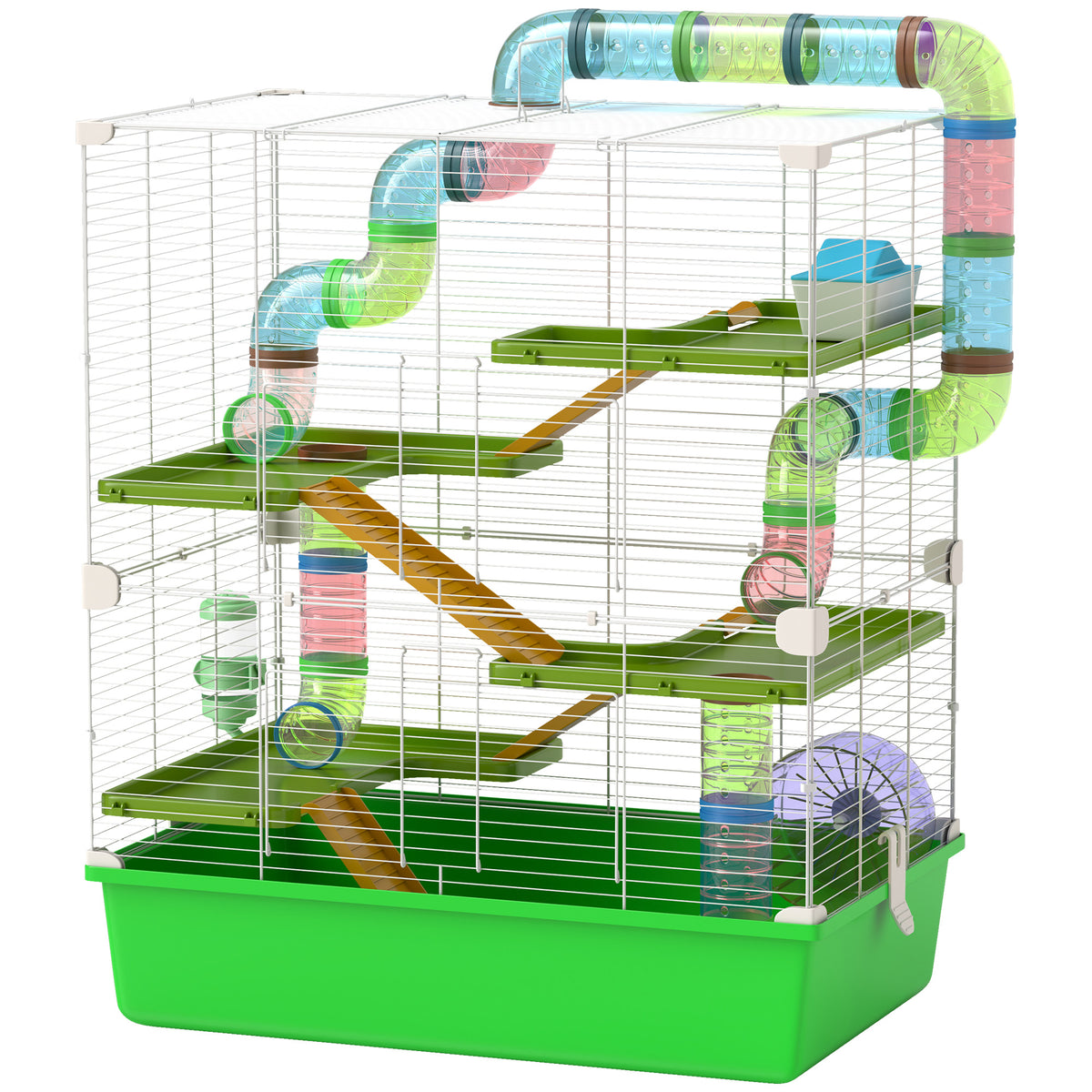 Large 23-Inch Hamster Cage with Wheel Water Bottle and Tunnels - Green