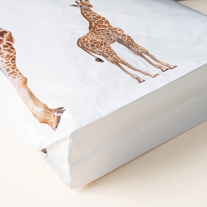 Large Capacity Woven Tote Bag with Giraffe Design Laminated Finish - Shopping Bag