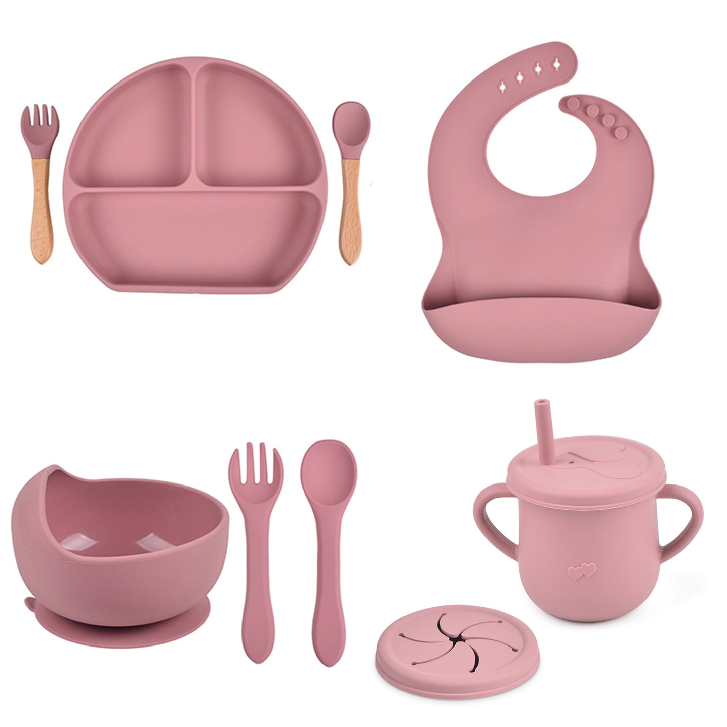 Silicone Solid Color Baby Tableware Set - Child Safe Dinnerware Kit