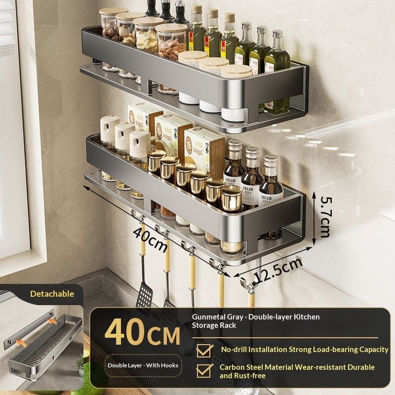 Multi-Functional No-Drill Wall-Mount Storage Shelf for Home & Kitchen