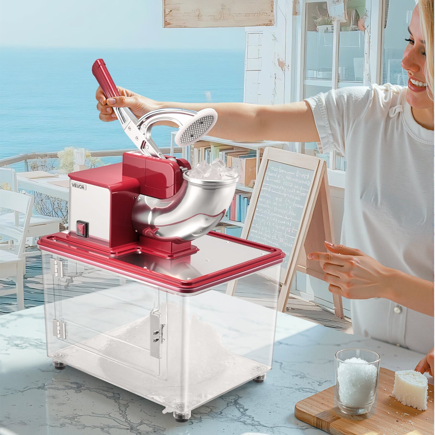 Red Commercial Ice Crusher 661LBS/H Electric Snow Cone Maker Shaved Ice