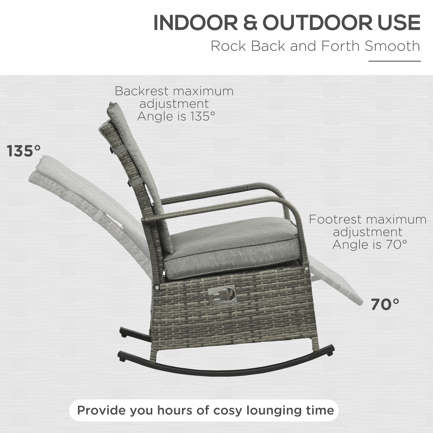 Gray PE Rattan Rocking Recliner with Adjustable Footrest