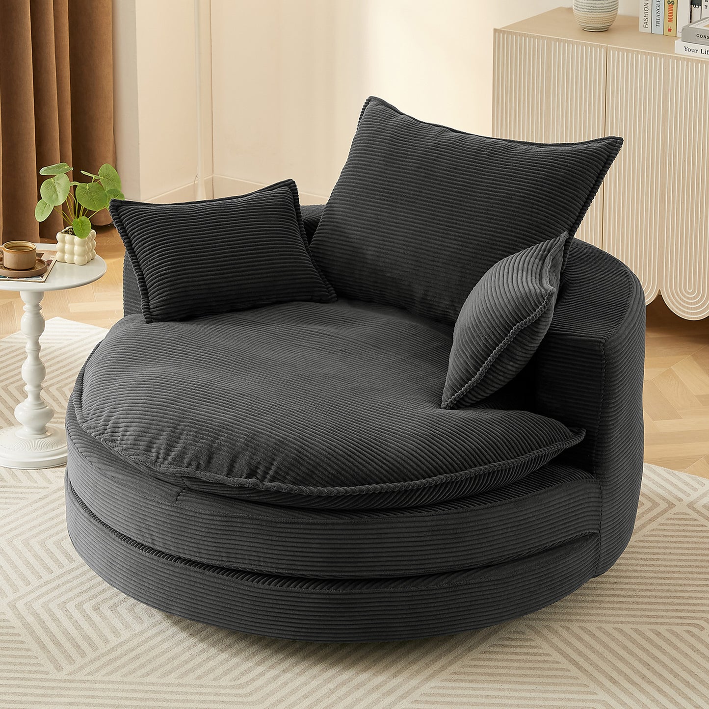 Oversized 360° Swivel Chair with Dual-Layer Cushions - Black