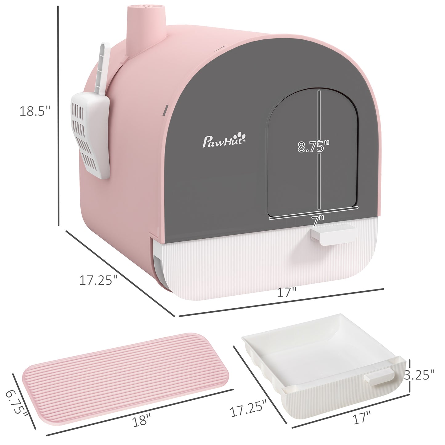 Pink Cat Litter Box with Lid, Scoop & Filter, Removable Tray for Small Cats