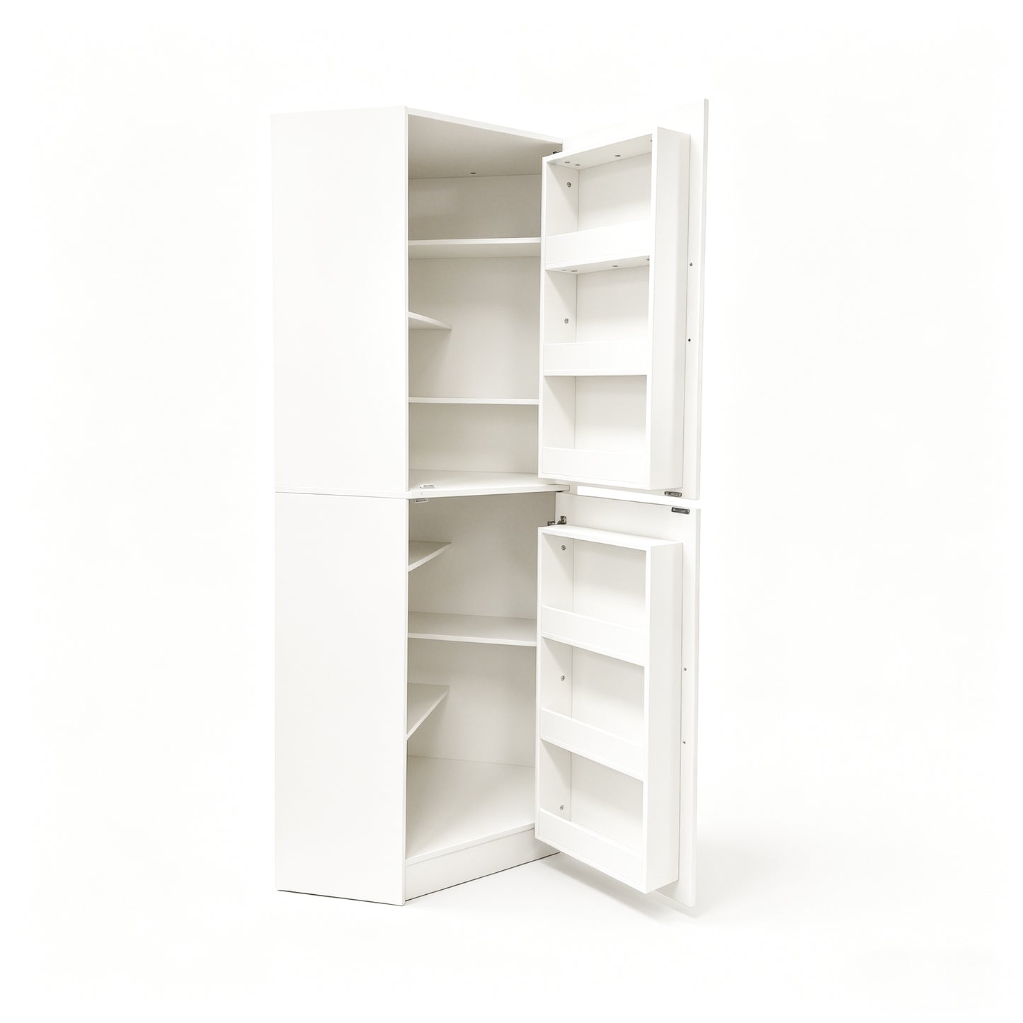 White Corner Kitchen Pantry Cabinet - 70.87" Tall L-Shaped Storage