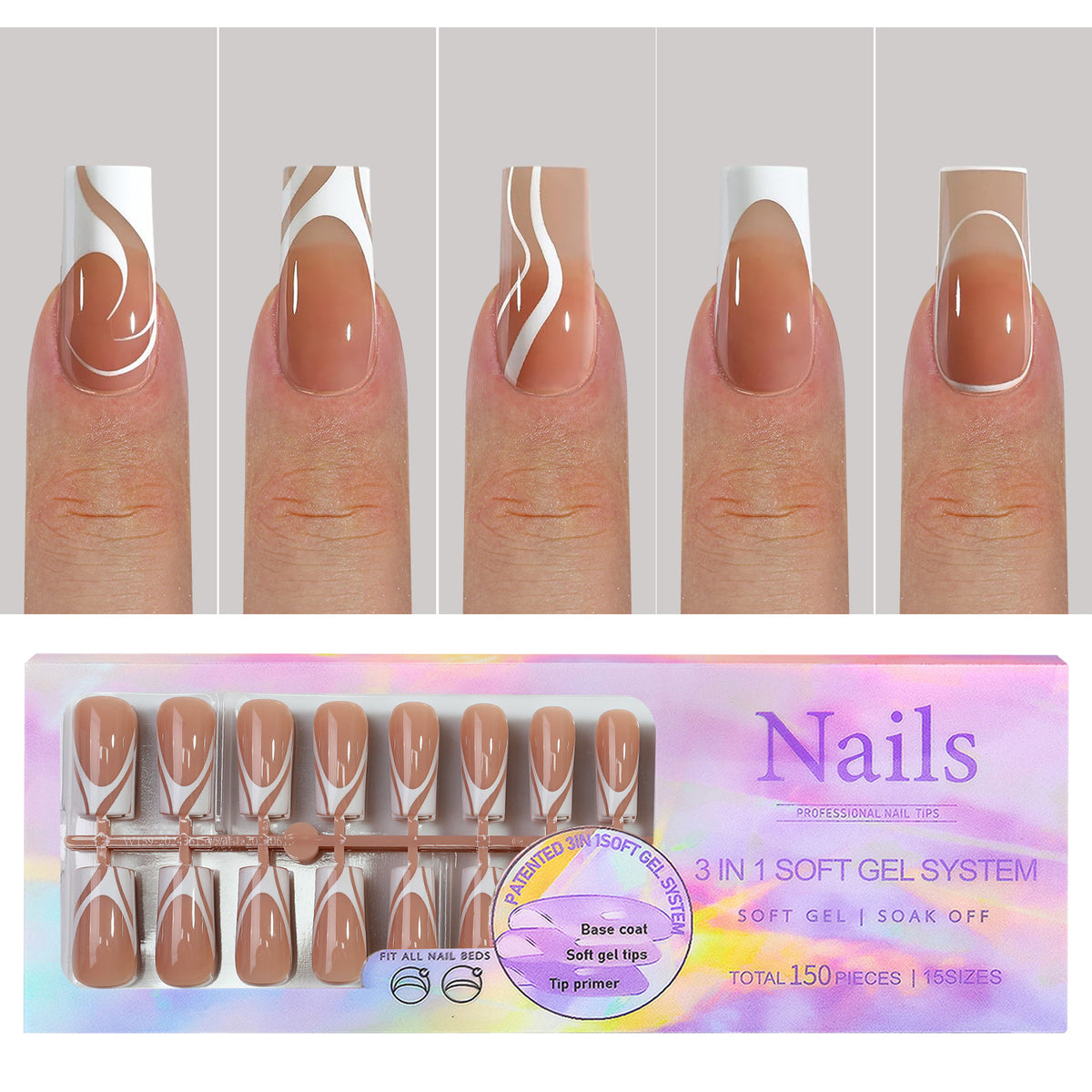 Manicure Nail Art & Wear Armor Set - French Seamless Detachable Tips