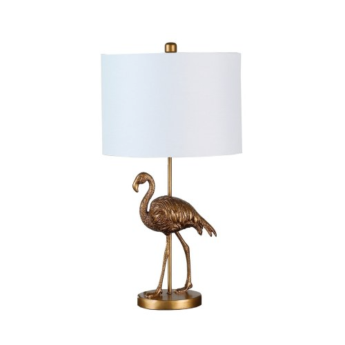 Matte Gold Flamingo Resin Table Lamp with Cotton Shade - 26 Inch Night Light