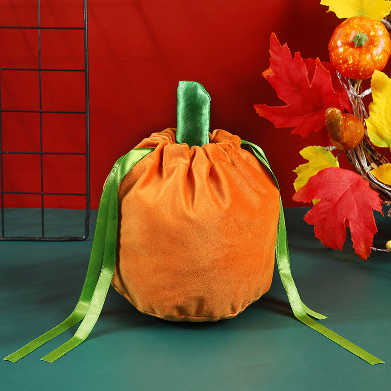 Velvet Pumpkin Candy Bag for Halloween Party - Festive Gift Bag
