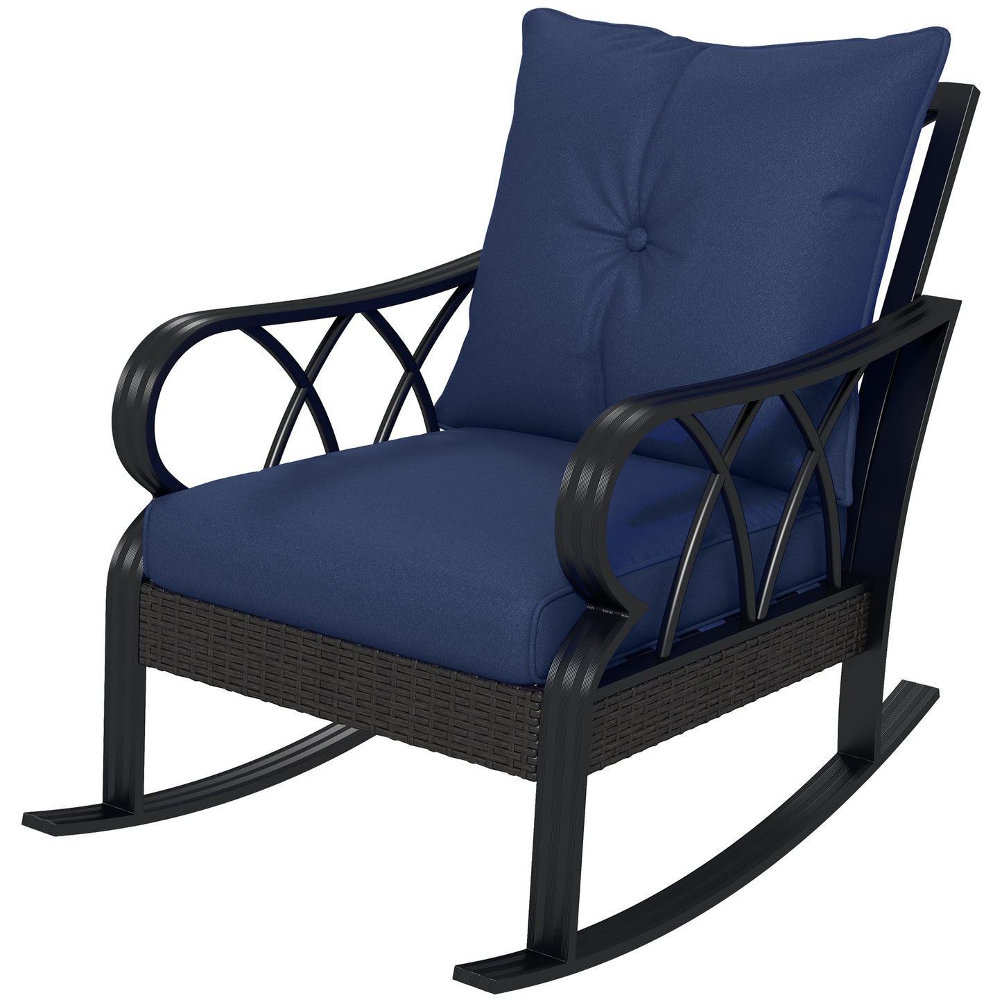 Navy Blue Outdoor Wicker Rocking Chair with Cushions