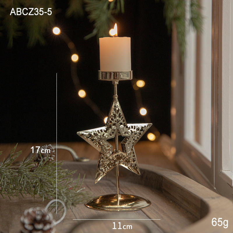Christmas Candlestick Window Decor Iron Tray - Golden Festive Home Accent