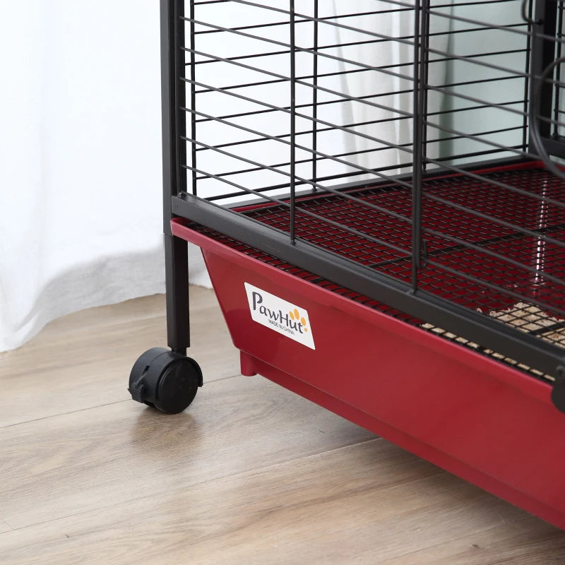 Small Animal Cage with Ramp & Feeder - Mobile Pet Hutch for Rabbit & Ferret, 41.5 Inch