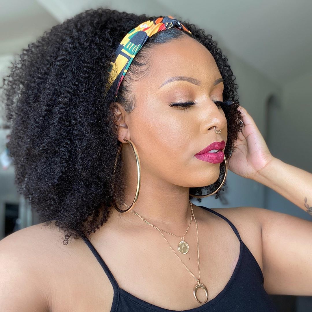 Black Curly Afro Wig with Hand Curl Tubing - Fluffy Short Style for Hair & Beauty