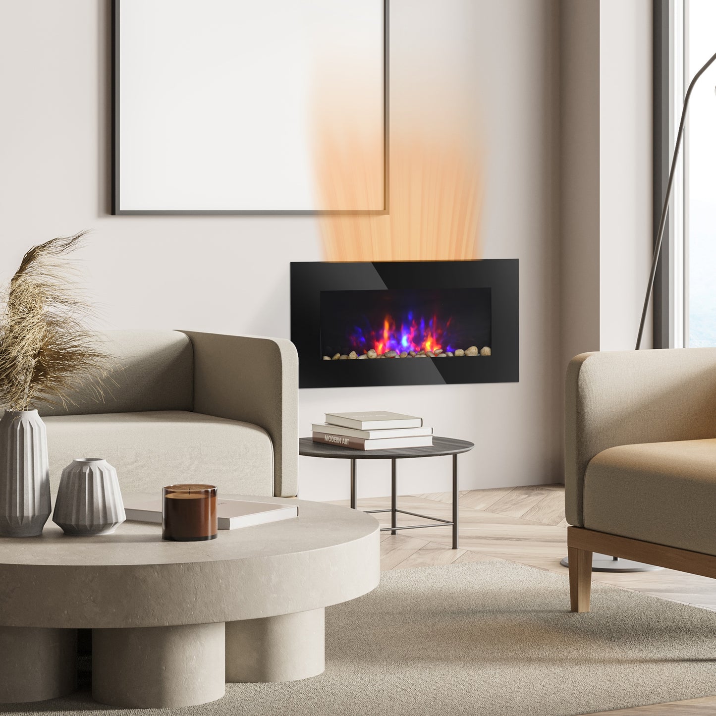 28.5-Inch Electric Wall-Mounted Fireplace with Flame Effect and Multi-Color Lighting