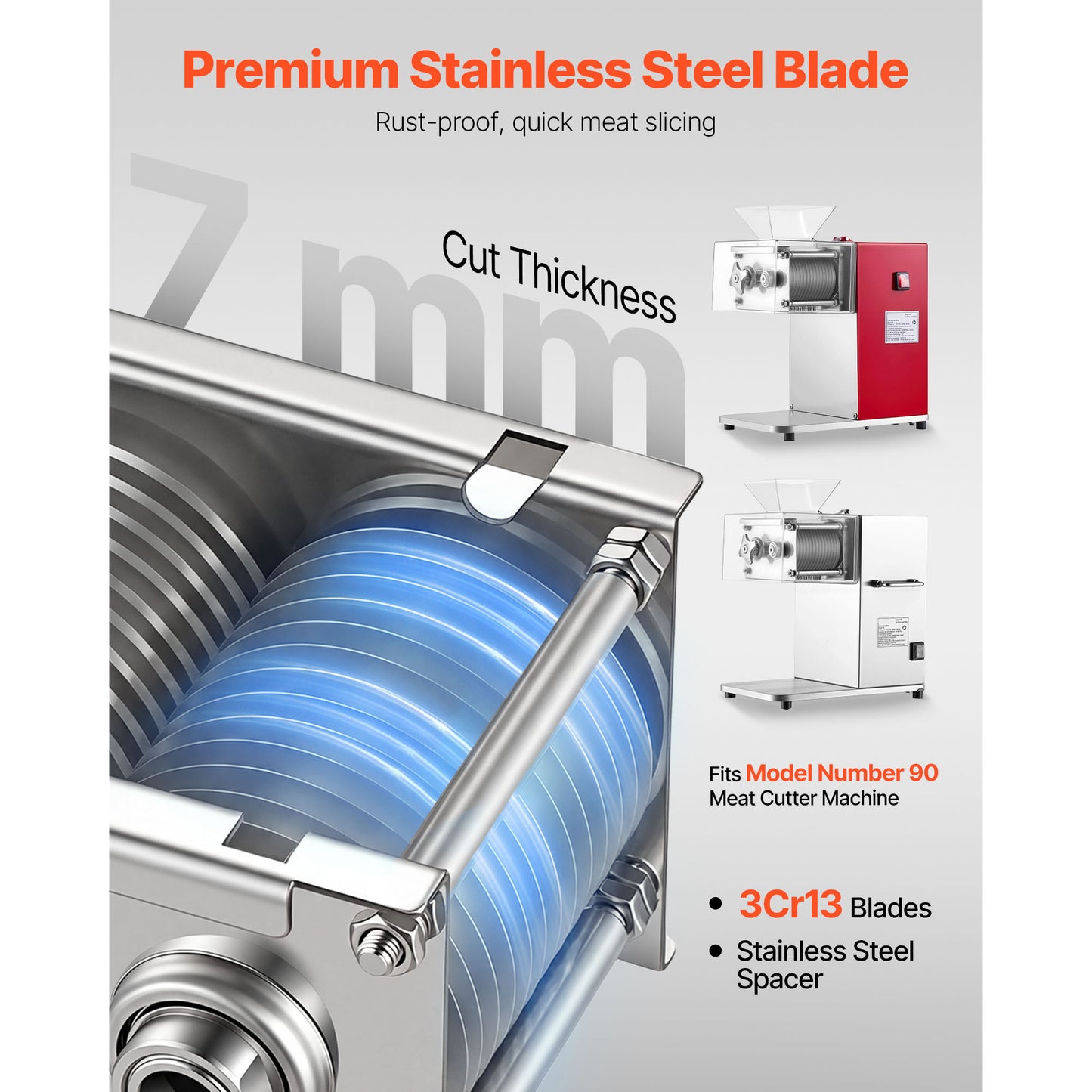 Meat Slicer Replacement Blade 7mm Stainless Steel for Food Cutter Model 90