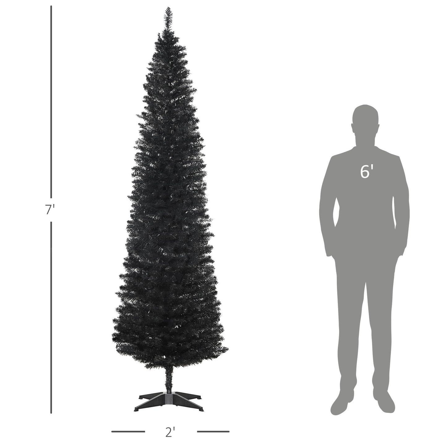 7' Slim Artificial Christmas Tree - 499 Branch Tips, Black