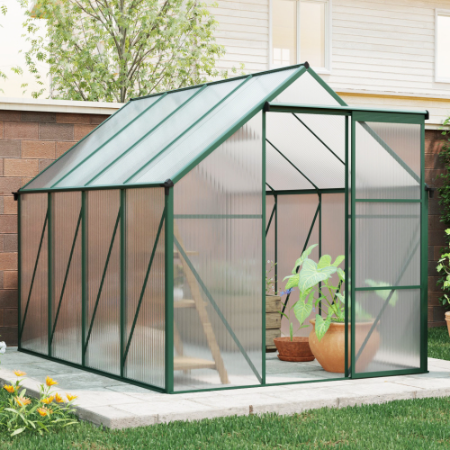 6x8 ft Outdoor Greenhouse with Aluminum Frame & Sliding Door