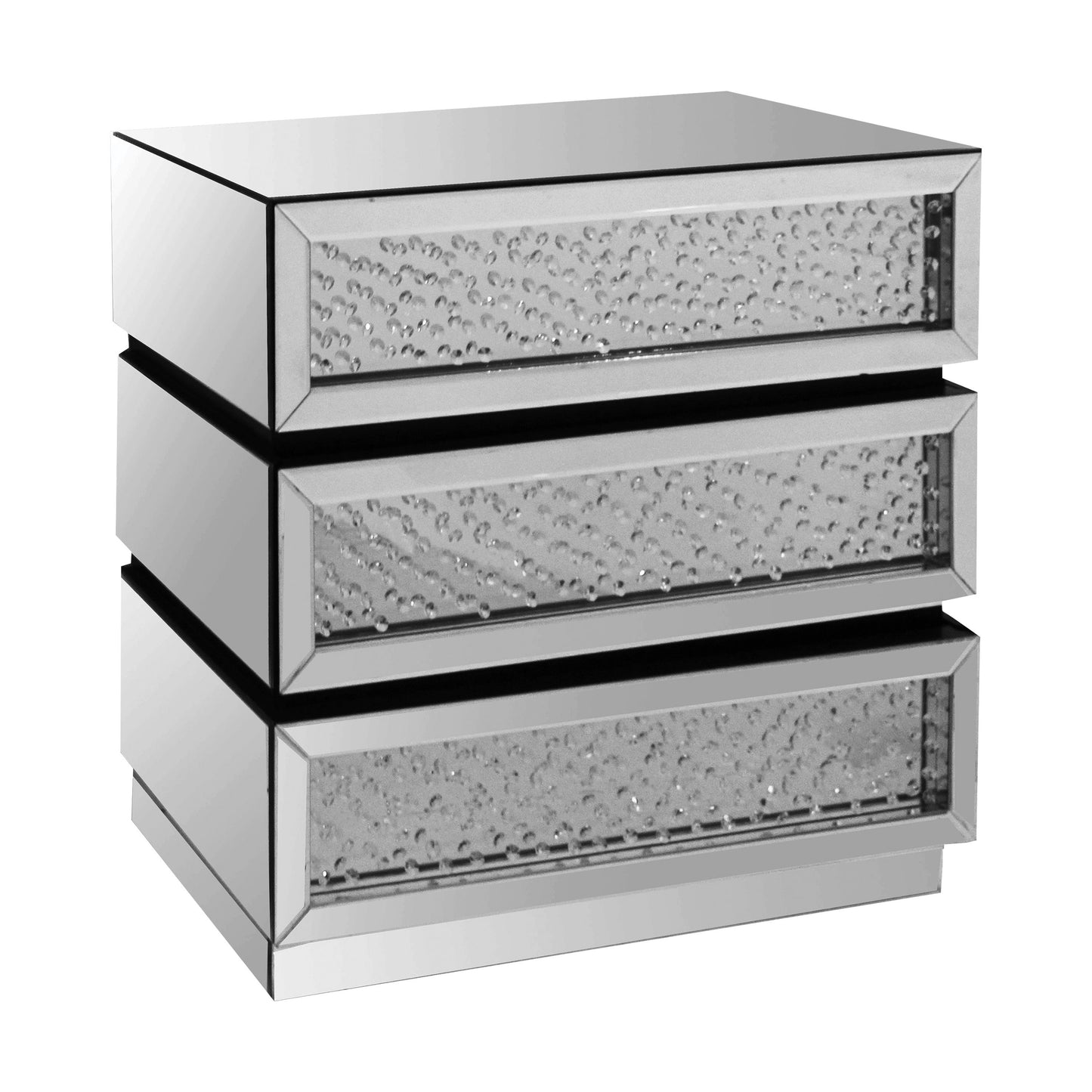 Nysa Silver Mirrored Console Cabinet with Faux Crystals