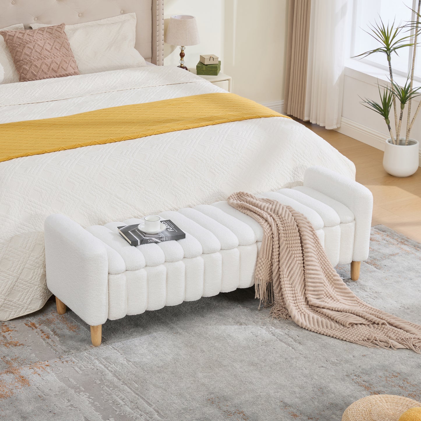 Modern Upholstered End of Bed Bench with Storage - Ivory