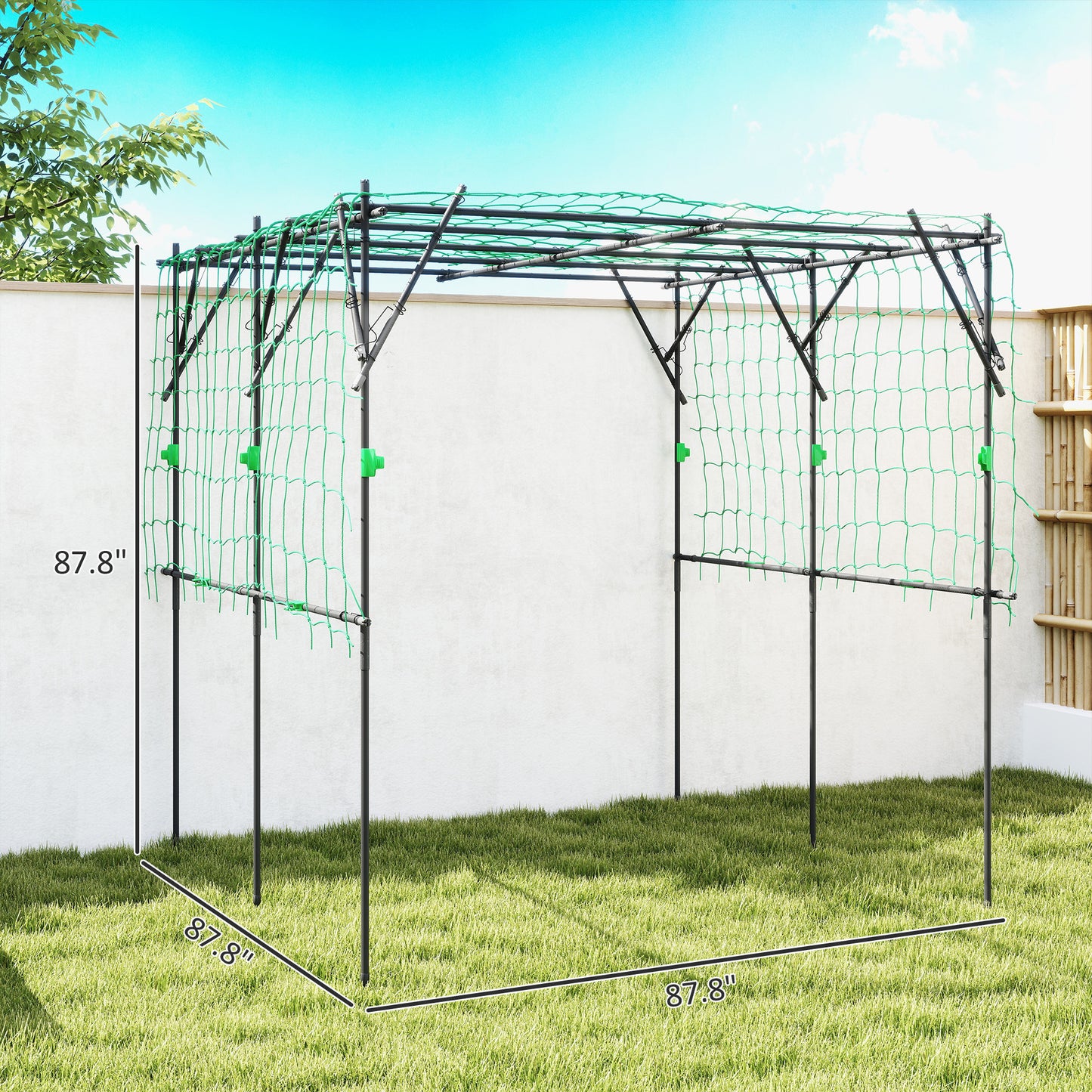 Tall Metal Garden Trellis Support with Climbing Net - 7.3 Ft Black Plant Support