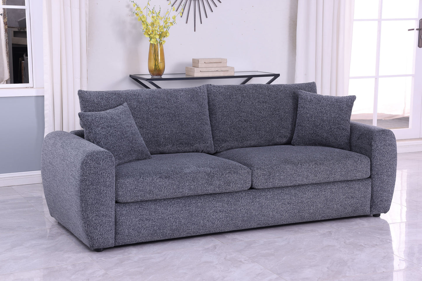 Modern Minimalist 3-Seat Gray Sofa - Comfortable Chenille Design