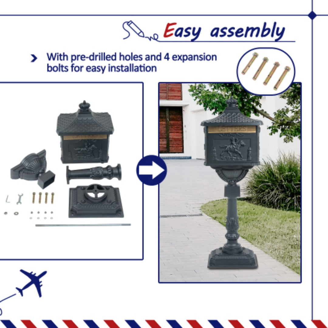 Heavy Duty Cast Aluminum Mailbox with Lock - Multiple Colors