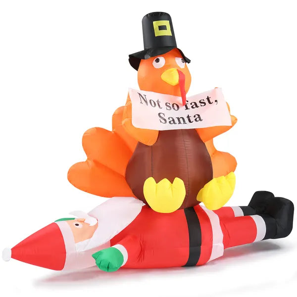 Lighted Christmas Inflatable Decoration - Turkey on Santa Claus