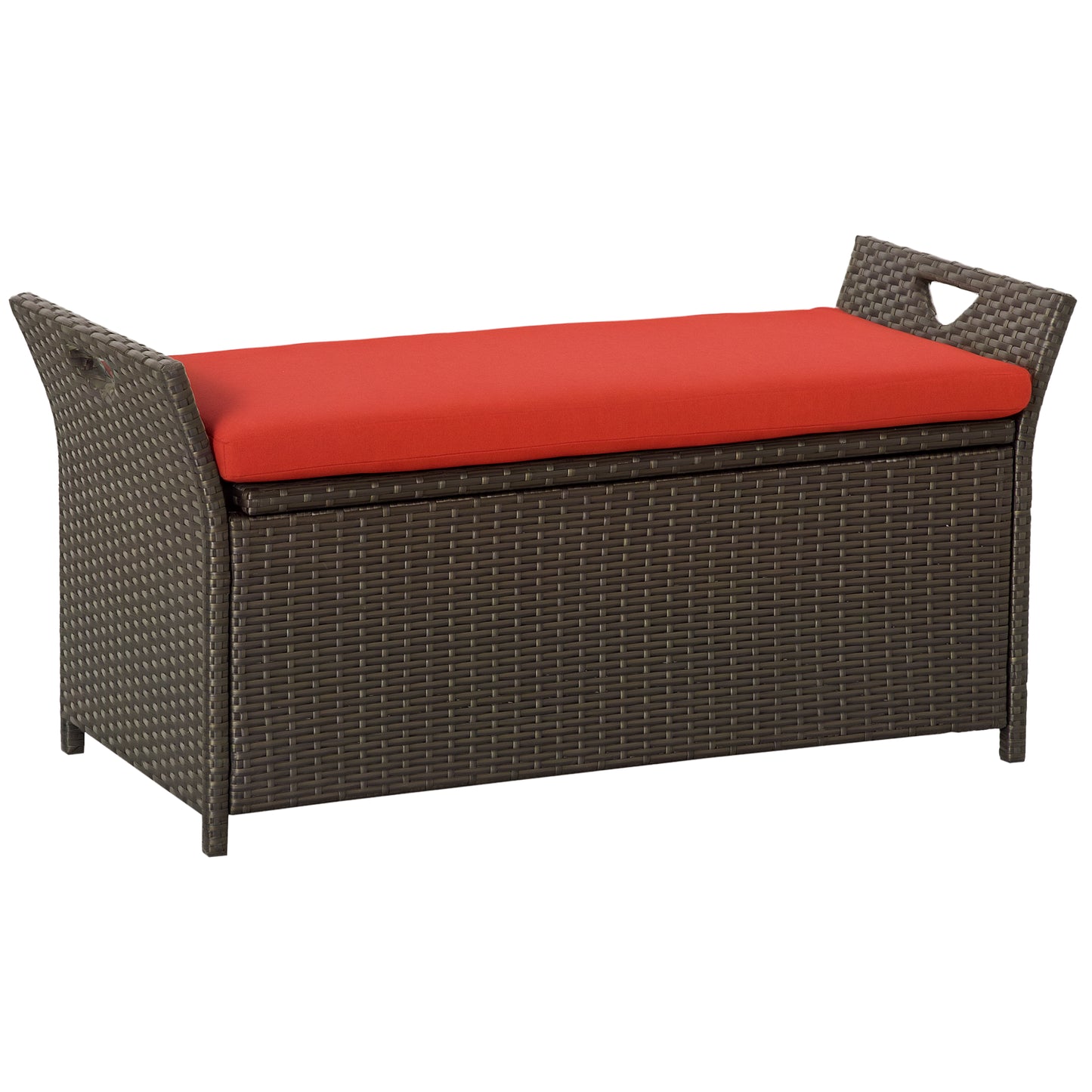29 Gallon Outdoor Wicker Storage Bench with Cushion - Red