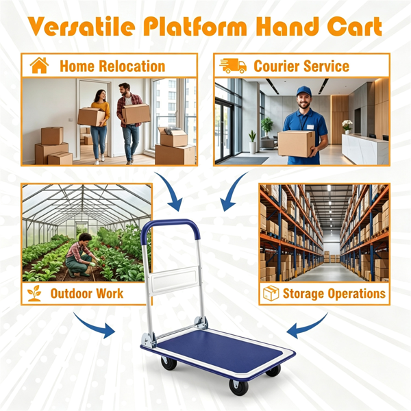 Heavy-Duty Folding Hand Truck with 330LBS Capacity and Shock-Absorbing PU Wheels